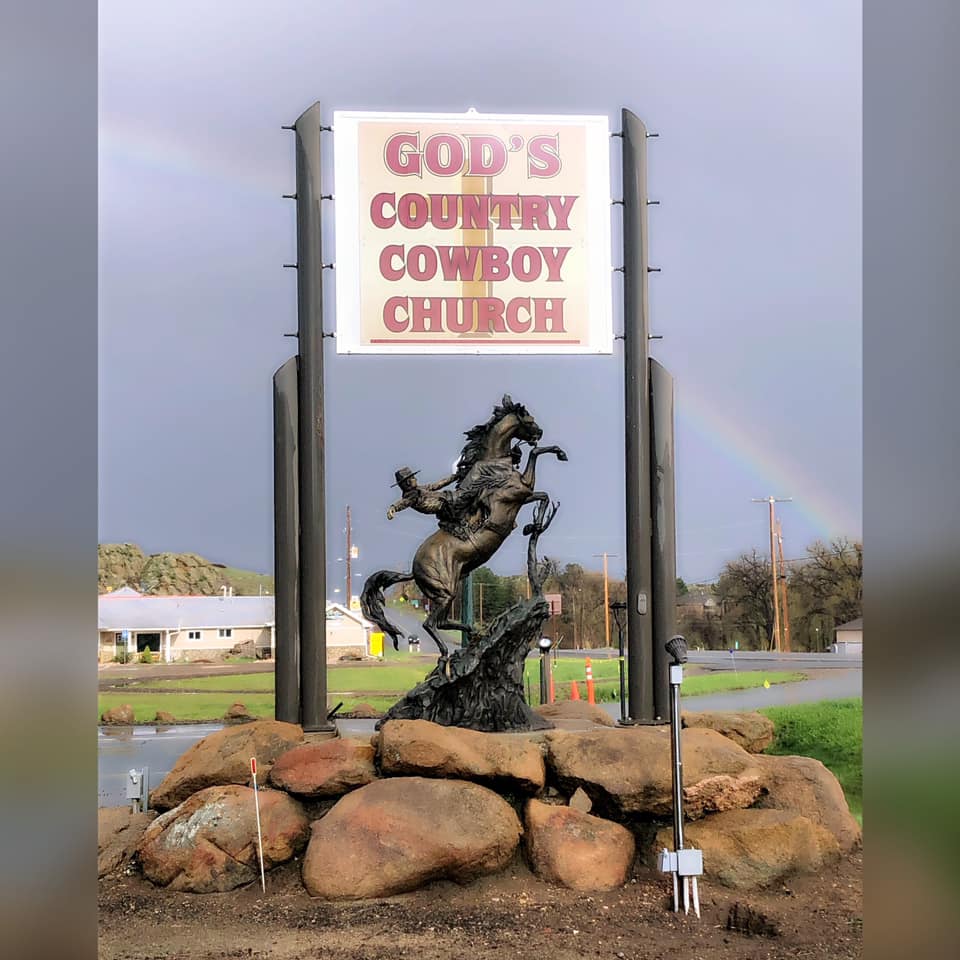 God’s Country Cowboy Church sign in Loveland